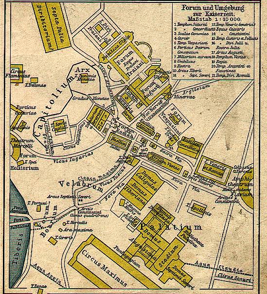 Stadtplan farbig Italien Rom M3 Historische alte Stadtkarte 1878 