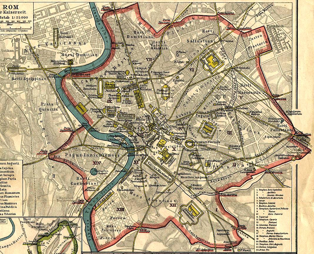Stadtplan farbig Italien Rom Historische alte Stadtkarte 1878 M3 